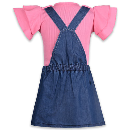 Girls Solid Top and Shorts Dungaree Set