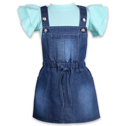 Girls Solid Top and Shorts Dungaree Set