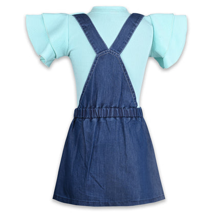 Girls Solid Top and Shorts Dungaree Set