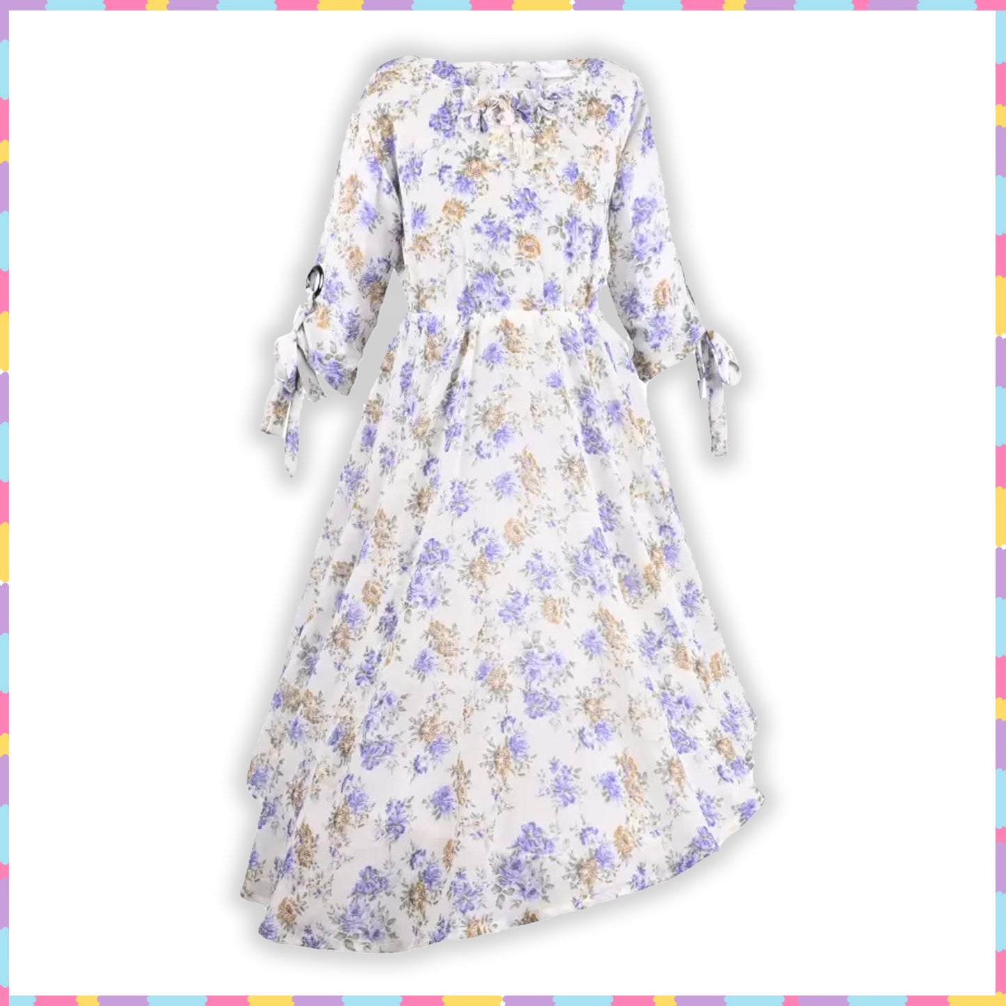 Girls Floral Print 3/4 Sleeve Fit and Flare Frock Dress