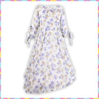 Girls Floral Print 3/4 Sleeve Fit and Flare Frock Dress