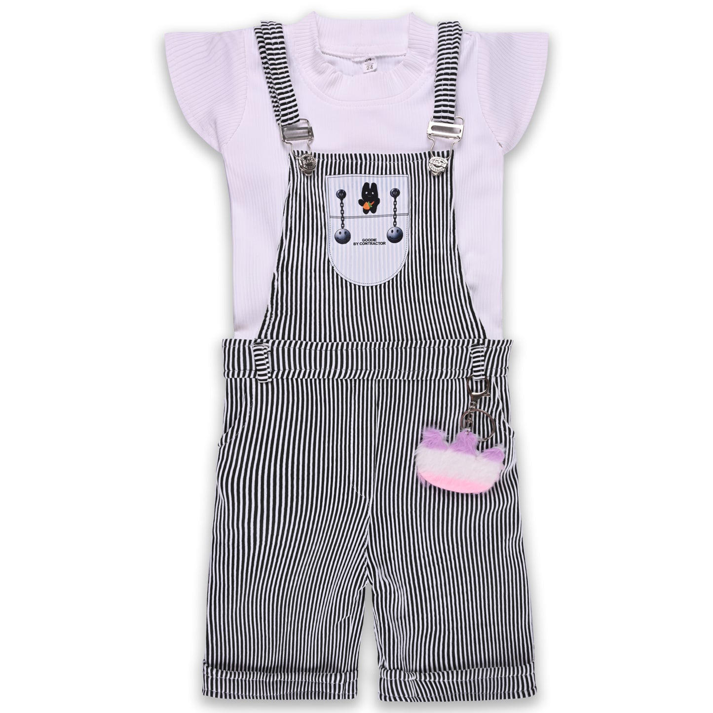 Girls Striped Top and Dungaree Set