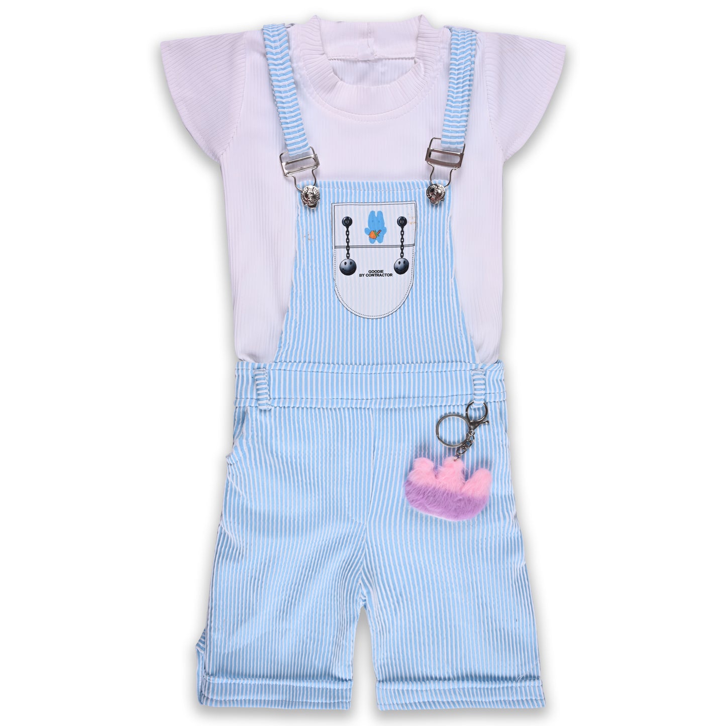 Girls Striped Top and Dungaree Set