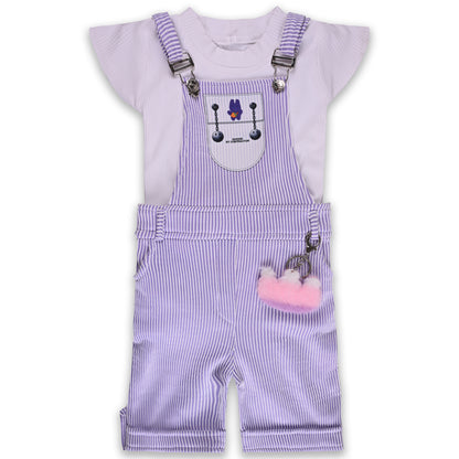 Girls Striped Top and Dungaree Set