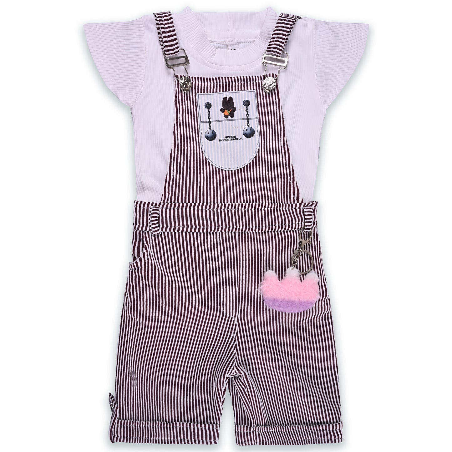 Girls Striped Top and Dungaree Set