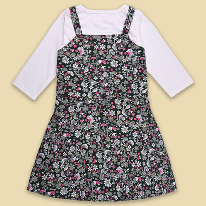 Girls Floral Print Full Sleeve Top and Dungaree Set