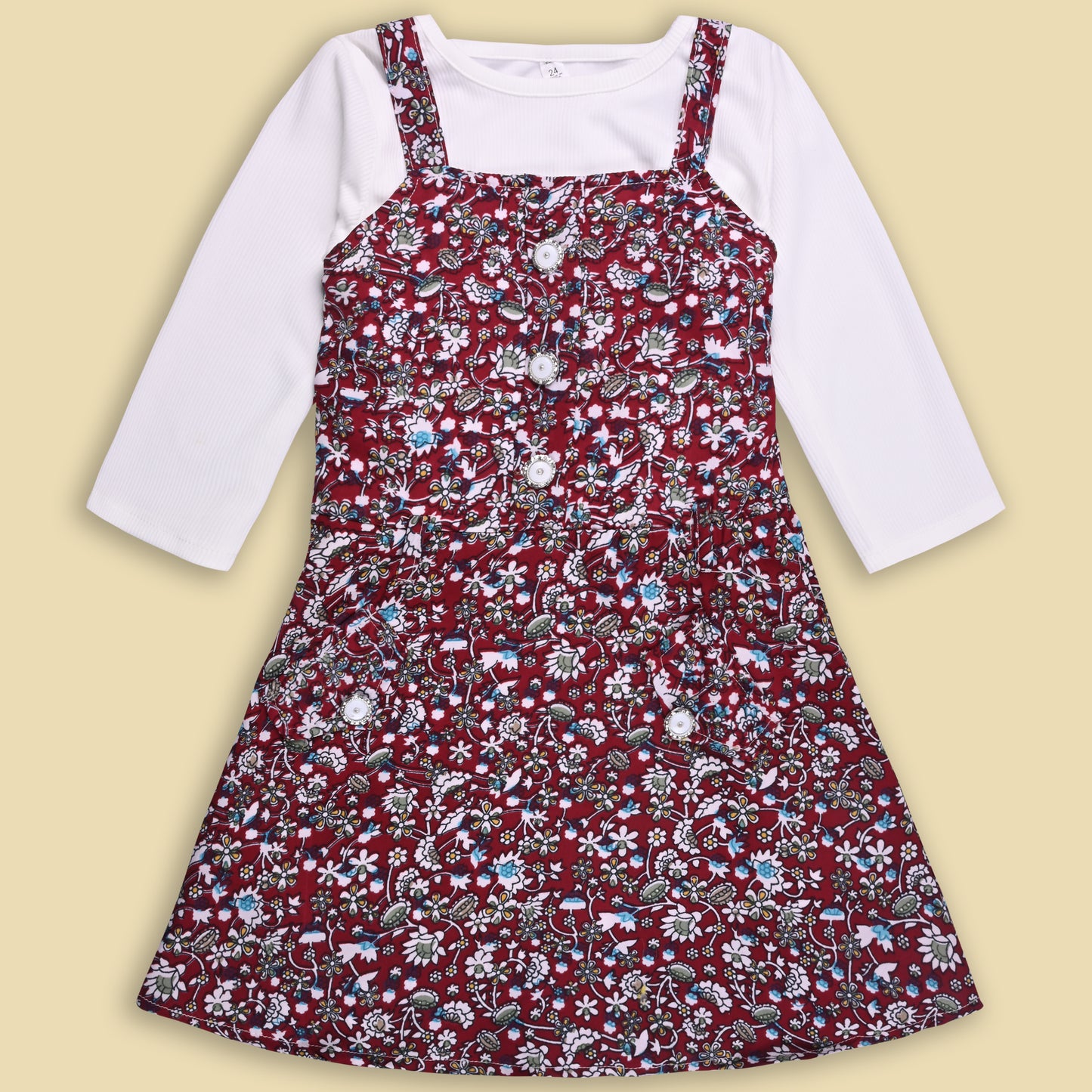 Girls Floral Print Full Sleeve Top and Dungaree Set