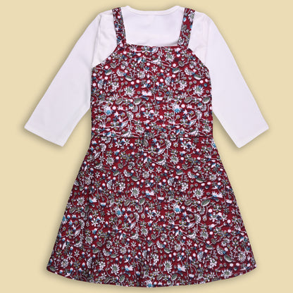 Girls Floral Print Full Sleeve Top and Dungaree Set