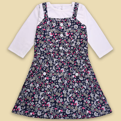 Girls Floral Print Full Sleeve Top and Dungaree Set