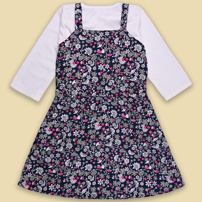 Girls Floral Print Full Sleeve Top and Dungaree Set