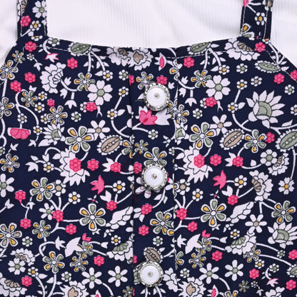 Girls Floral Print Full Sleeve Top and Dungaree Set