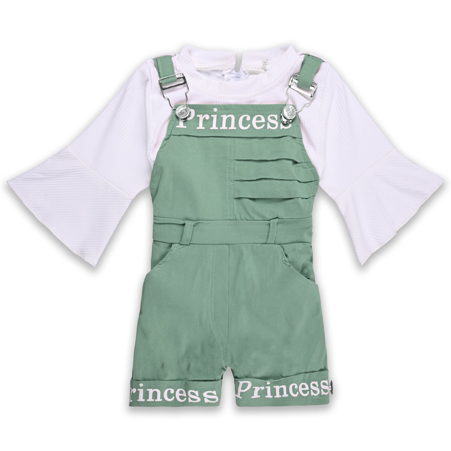 Girls Printed Full Sleeve Top and Dungaree Set