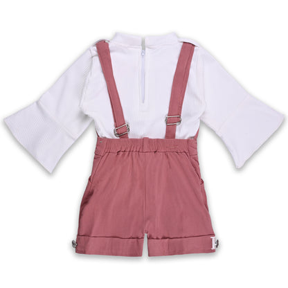 Girls Printed Full Sleeve Top and Dungaree Set