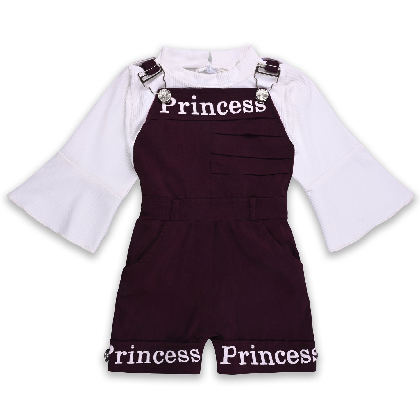 Girls Printed Full Sleeve Top and Dungaree Set