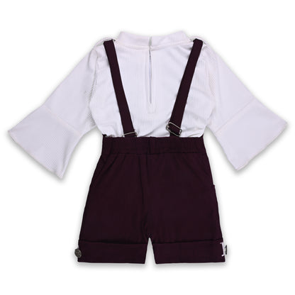 Girls Printed Full Sleeve Top and Dungaree Set