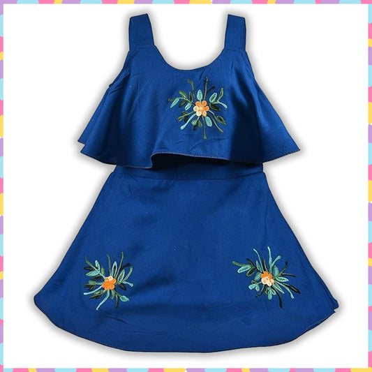 Girls Embroidered A-line Strap Neck dress