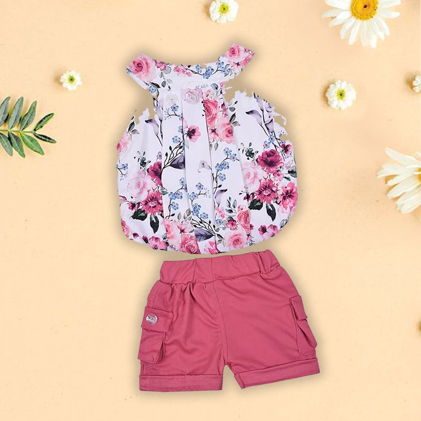 Girls Floral Printed Halter Neck Clothing Set