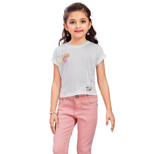 Girls Flower Designed T-Shirt