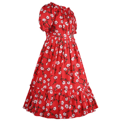 Girls Floral Print With Puff Sleeve Fit and Flare Frock Dress