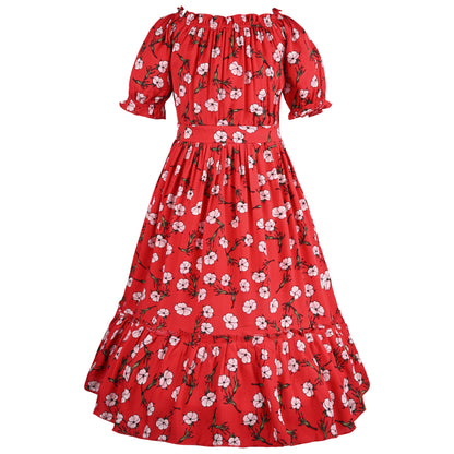 Girls Floral Print With Puff Sleeve Fit and Flare Frock Dress