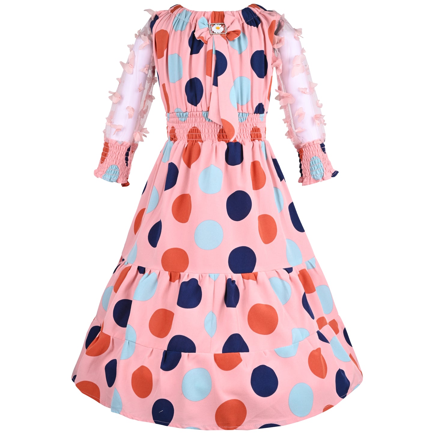 Girls Polka Print Bell Sleeve Fit and Flare Frock Dress