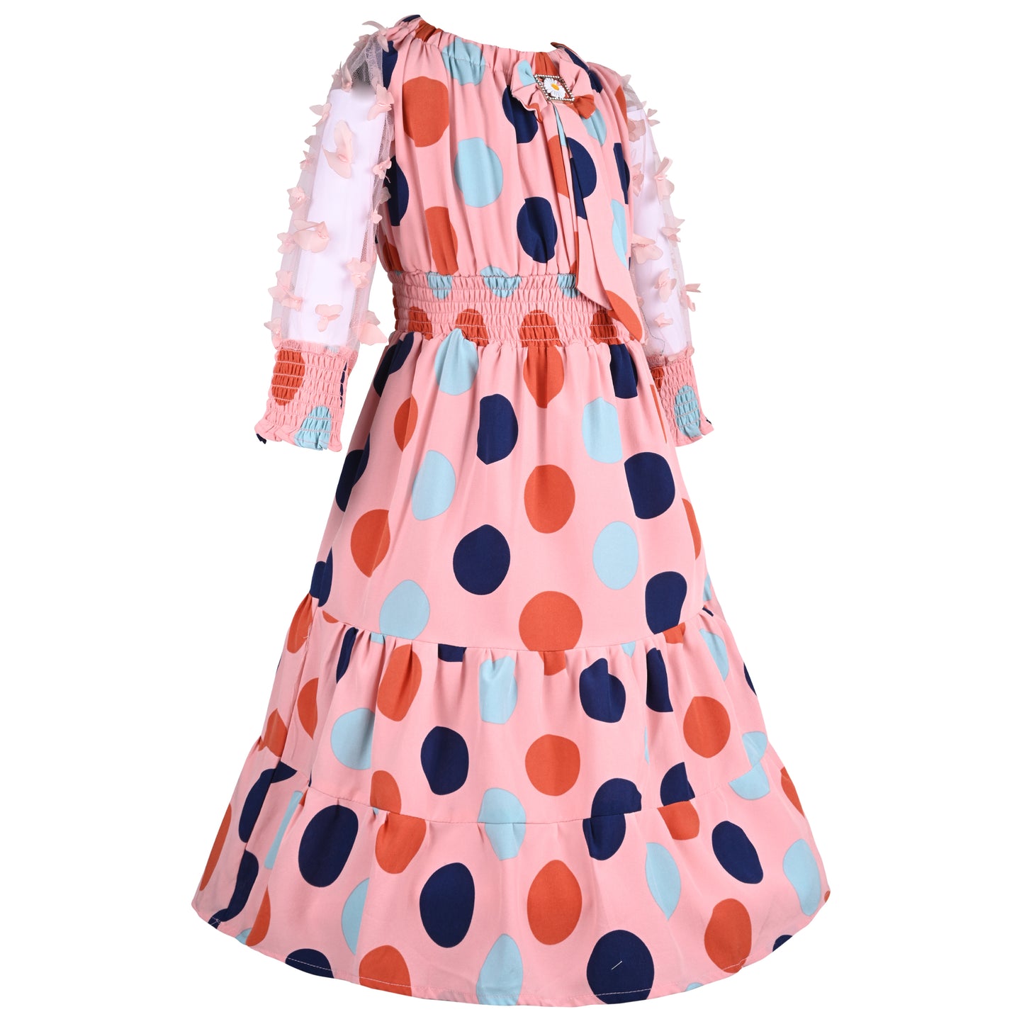 Girls Polka Print Bell Sleeve Fit and Flare Frock Dress