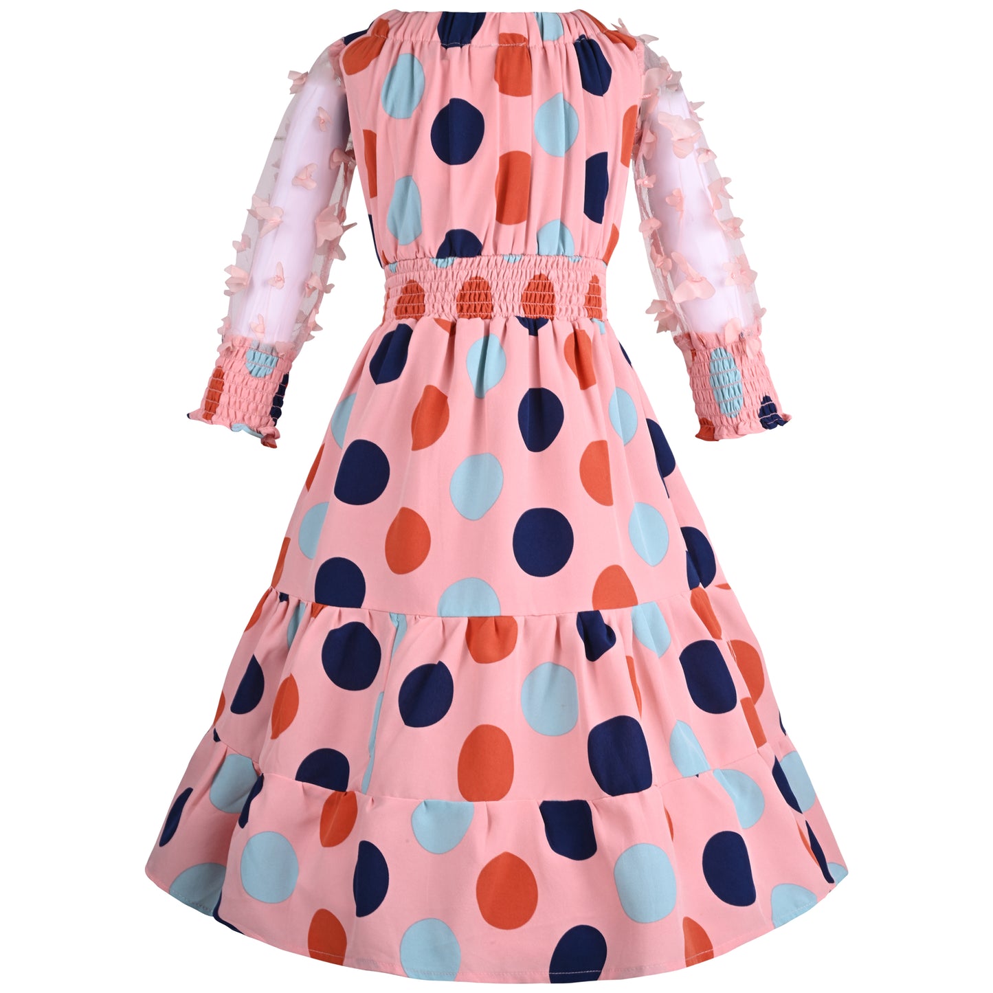 Girls Polka Print Bell Sleeve Fit and Flare Frock Dress