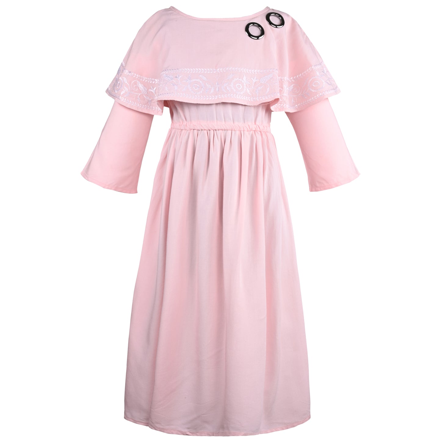 Girls Embroidered Bell Sleeve Fit and Flare Frock Dress