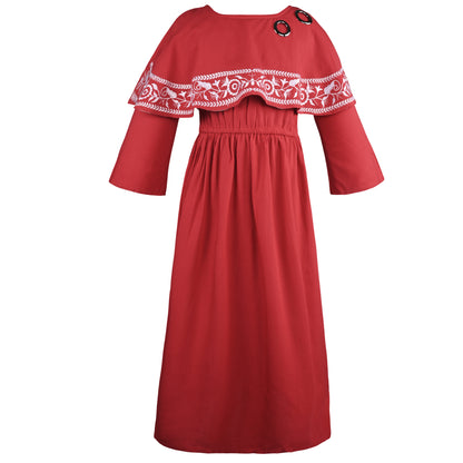 Girls Embroidered Bell Sleeve Fit and Flare Frock Dress