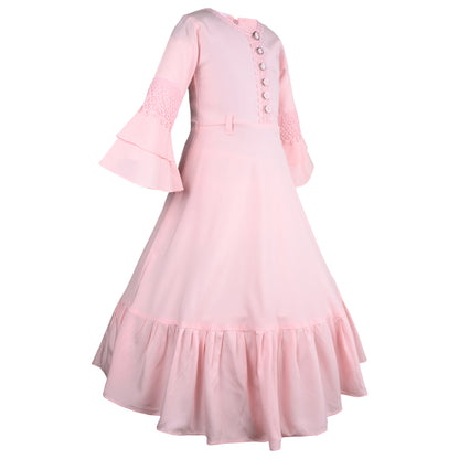 Girls Embroidered Bell Sleeve Fit and Flare Frock Dress