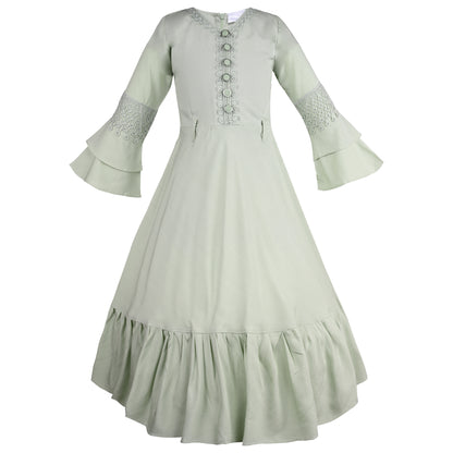 Girls Embroidered Bell Sleeve Fit and Flare Frock Dress