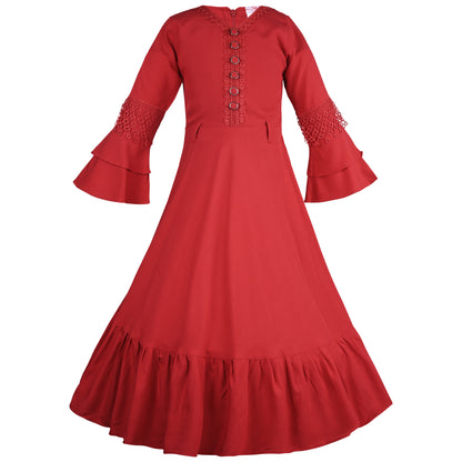 Girls Embroidered Bell Sleeve Fit and Flare Frock Dress