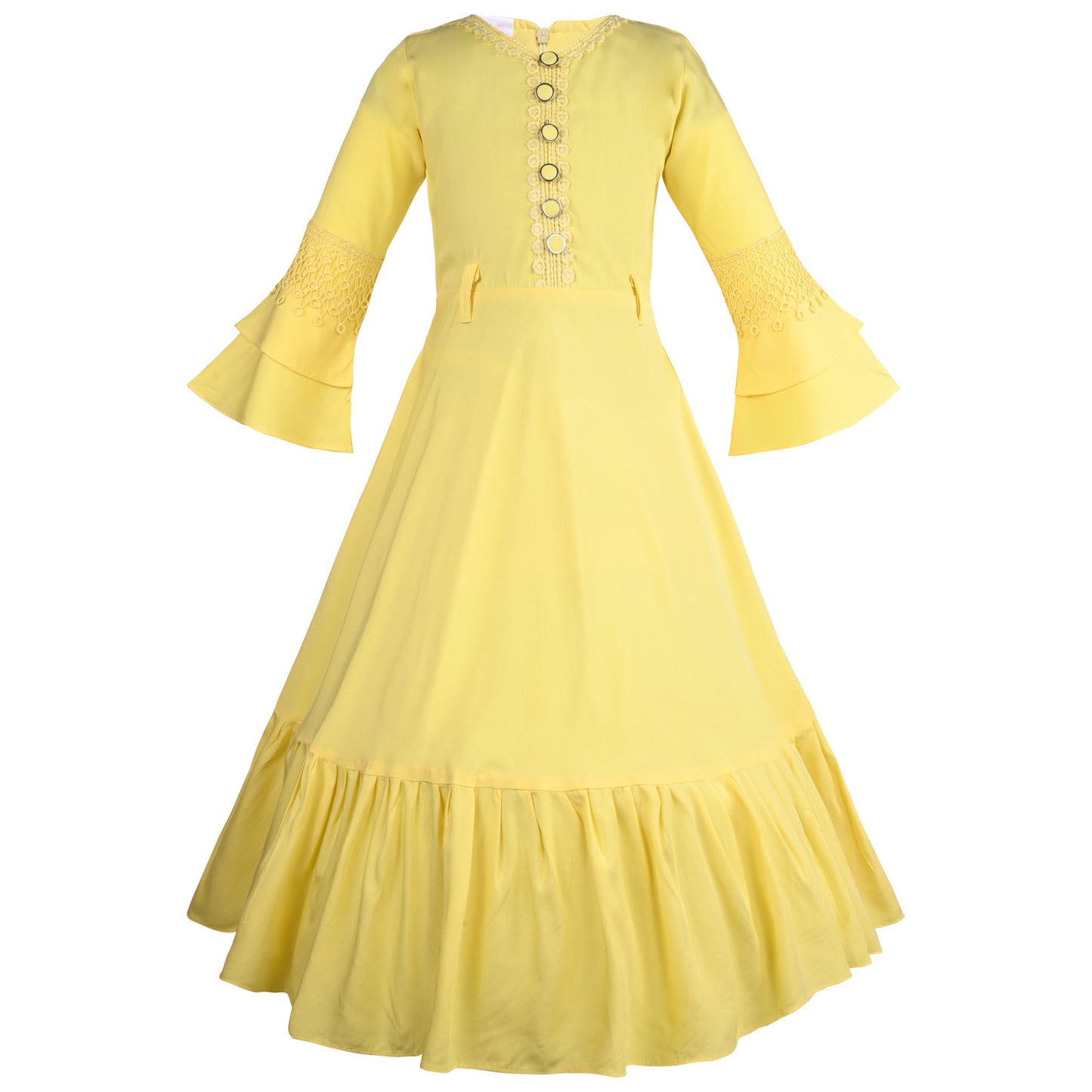 Girls Embroidered Bell Sleeve Fit and Flare Frock Dress