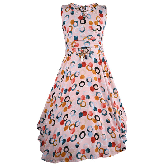 Girls Polka Print Fit and Flare Sleeveless Frock Dress