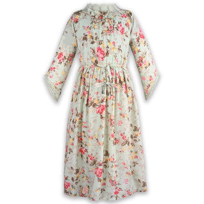 Girls 3/4th Sleeve Floral Print Fit and Flare Frock Dress