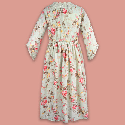 Girls 3/4th Sleeve Floral Print Fit and Flare Frock Dress