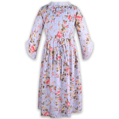 Girls 3/4th Sleeve Floral Print Fit and Flare Frock Dress