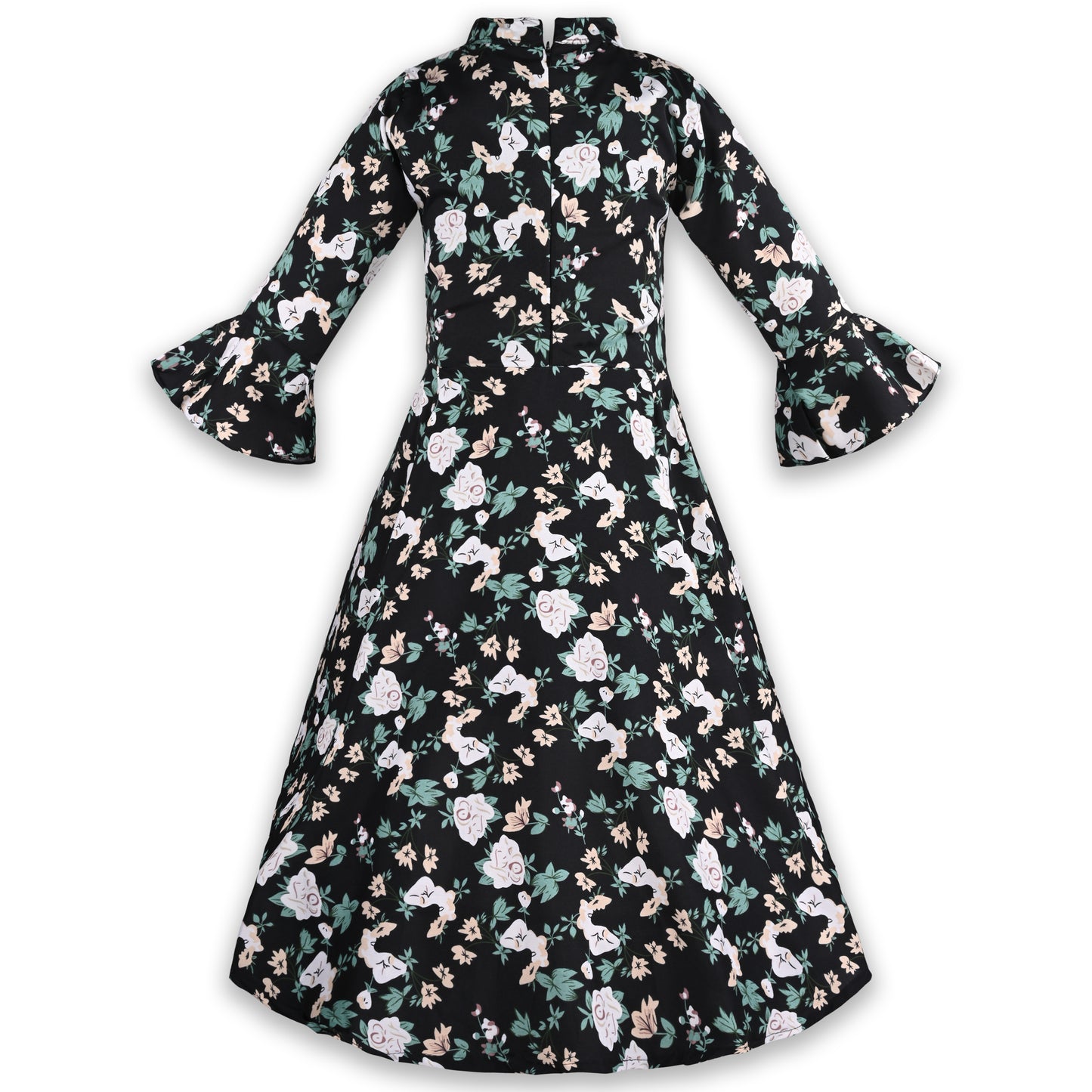 Girls Bell Sleeve Floral Print Fit and Flare Frock Dress