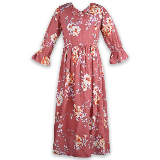 Girls Bell Sleeve Floral Print Fit and Flare Frock Dress