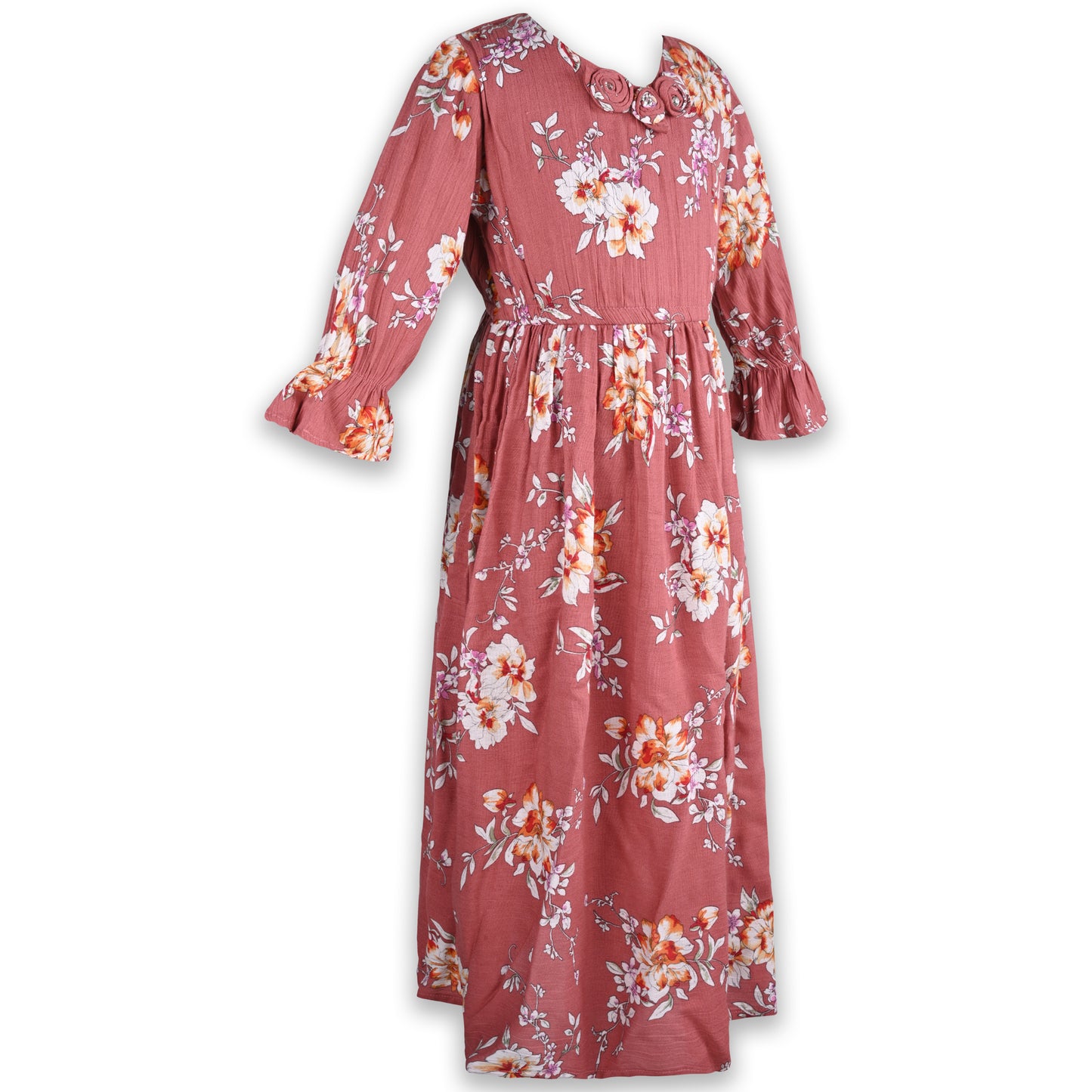 Girls Bell Sleeve Floral Print Fit and Flare Frock Dress