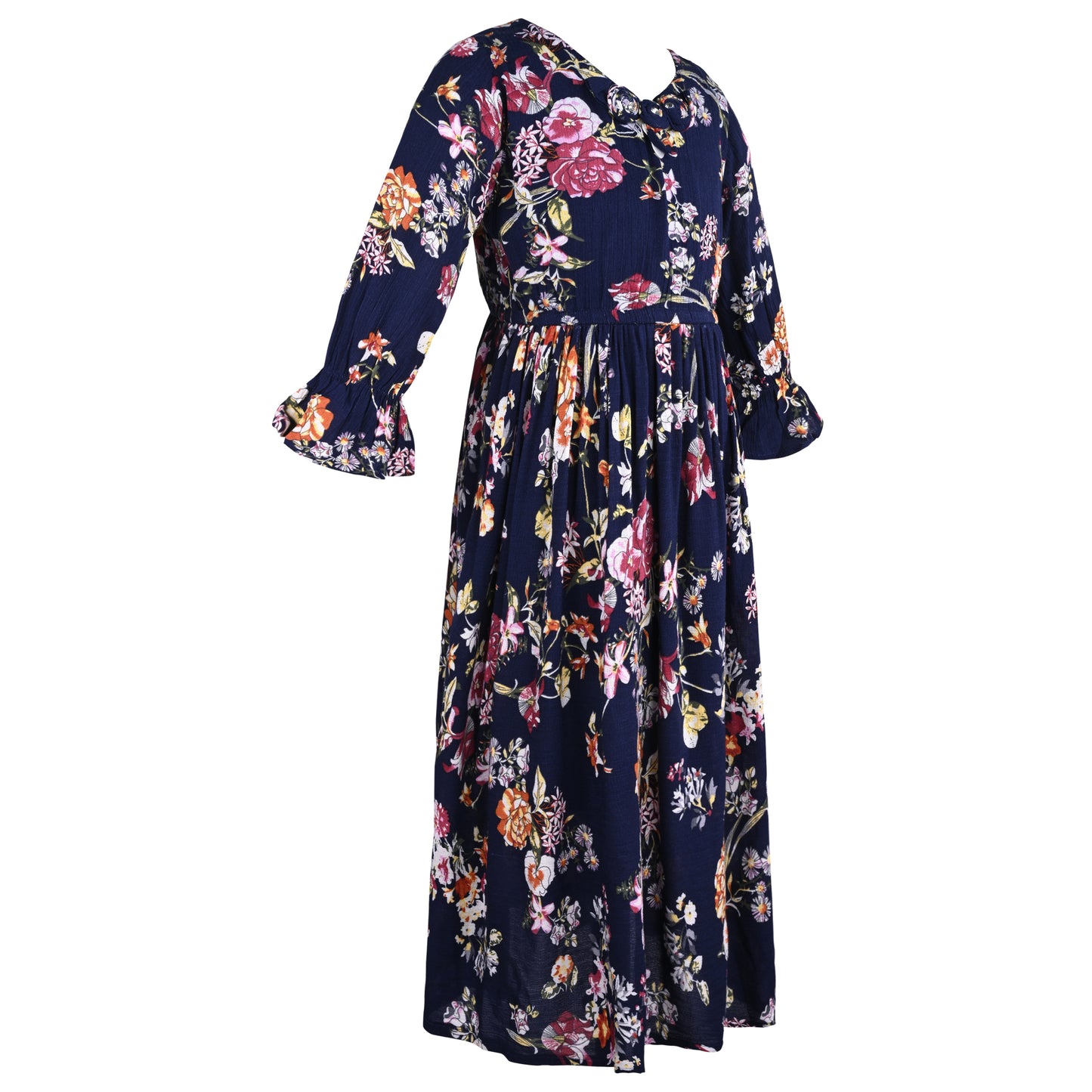 Girls Bell Sleeve Floral Print Fit and Flare Frock Dress