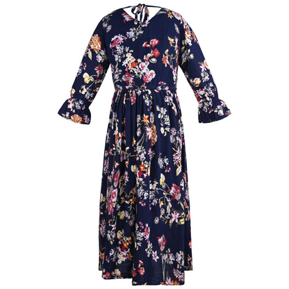 Girls Bell Sleeve Floral Print Fit and Flare Frock Dress