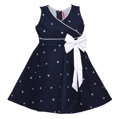 Girls Graphic Printed A-line dress with bow design