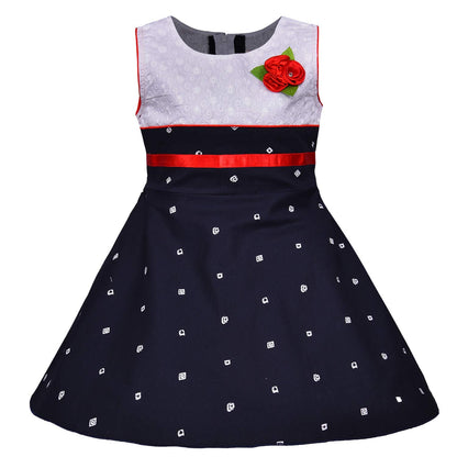 Girls Graphic Printed A-line dress with bow design