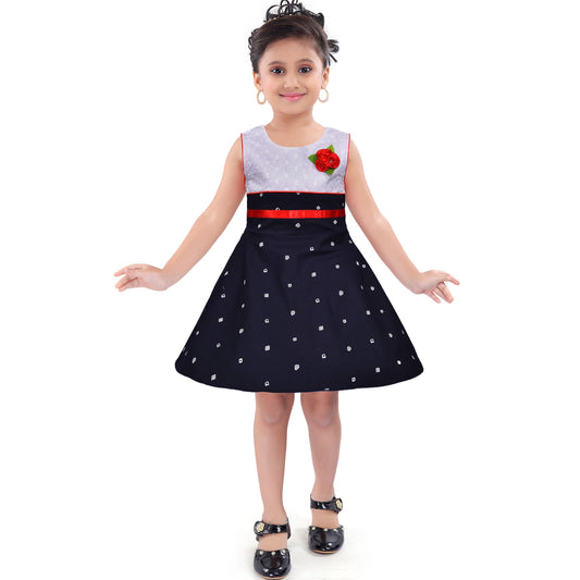 Girls Graphic Printed A-line dress with bow design