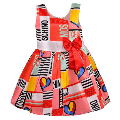 Girls Printed Dress With Bow Detail