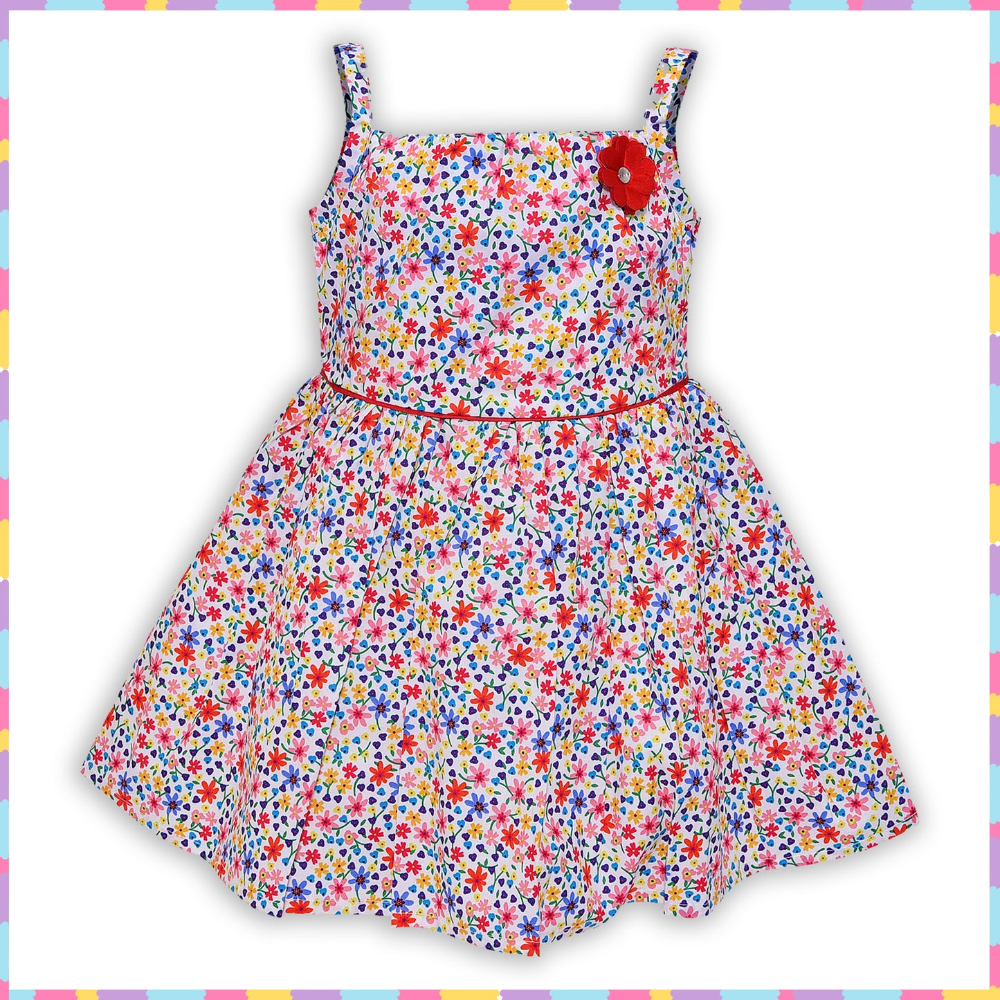 Girls Floral Printed A-line Strap neck dress