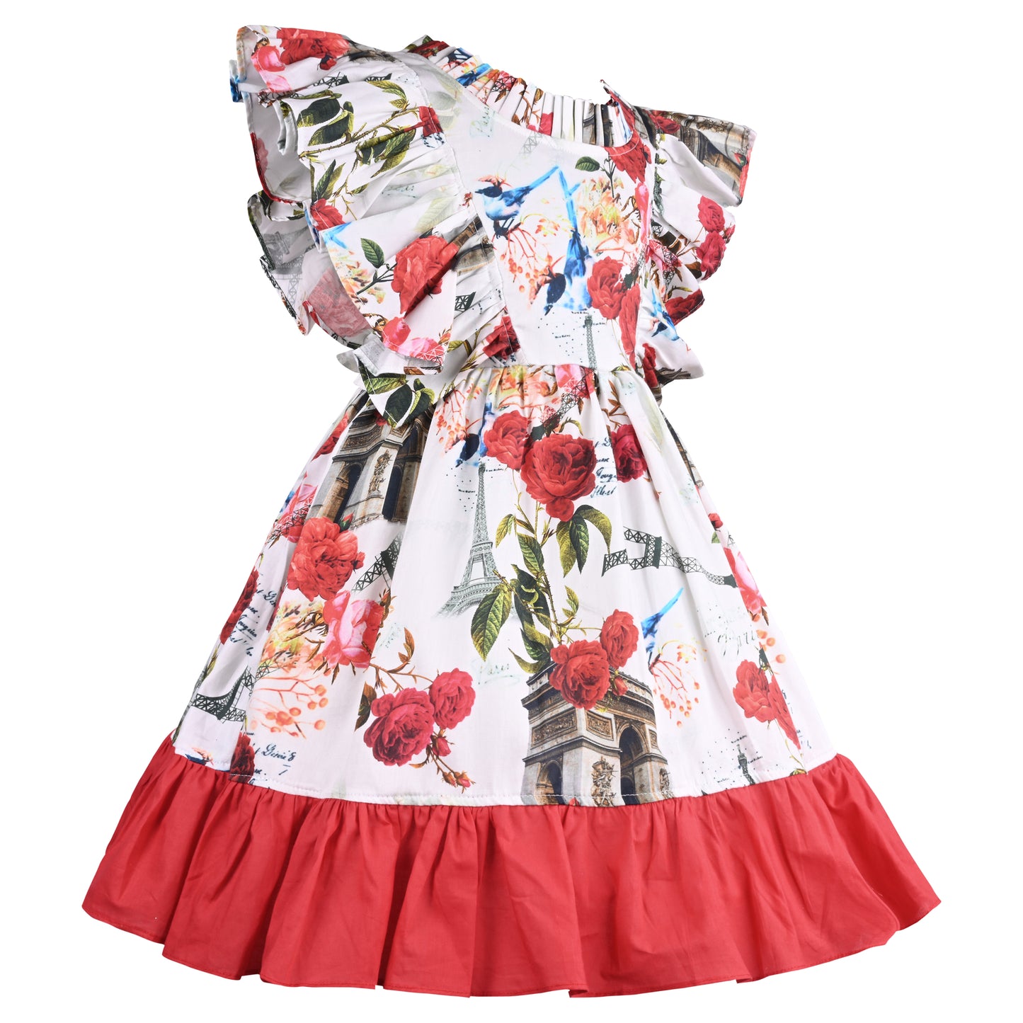 Girls Floral Print Flared Sleeve Fit and Flare Frock Dress