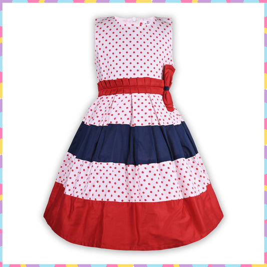 Baby Girls Polka Dot Dress with Red and Navy Stripes