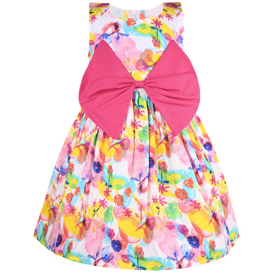 Girls Vibrant Floral Bow Summer Casual Dress